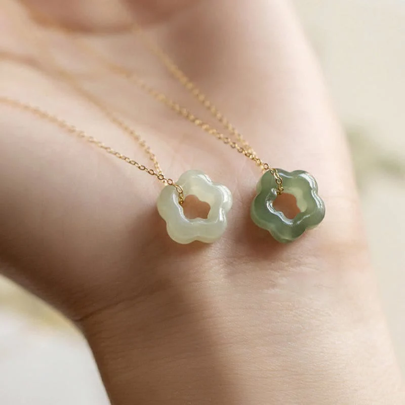 Collana con ciondolo con ciondolo floreale in giada ciano Buddha Stones , delicata giada Hetian - Image 2