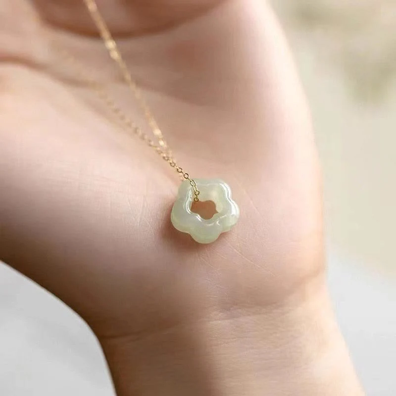 Collana con ciondolo con ciondolo floreale in giada ciano Buddha Stones , delicata giada Hetian - Image 4