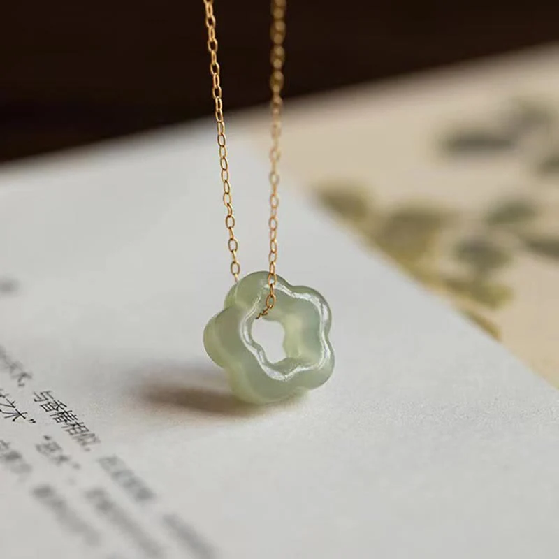 Collana con ciondolo con ciondolo floreale in giada ciano Buddha Stones , delicata giada Hetian - Image 9