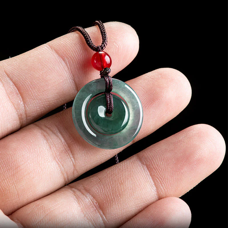 Collana con ciondolo con fibbia della pace doppia in giada verde Buddha Stones Abbondanza - Image 5