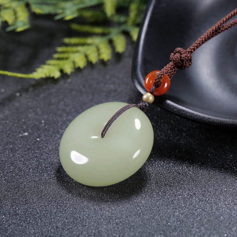 Collana con ciondolo con fibbia della pace in giada bianca Hetian con Buddha Stones rotonde e benedizione - Image 3