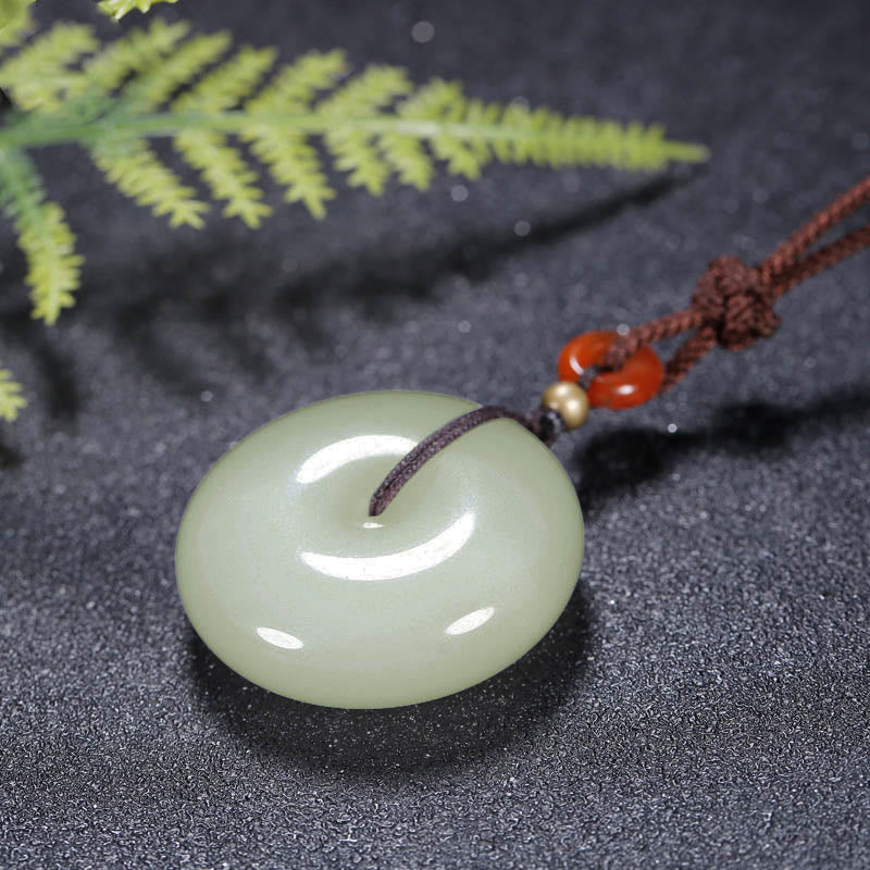 Collana con ciondolo con fibbia della pace in giada bianca Hetian con Buddha Stones rotonde e benedizione - Image 5
