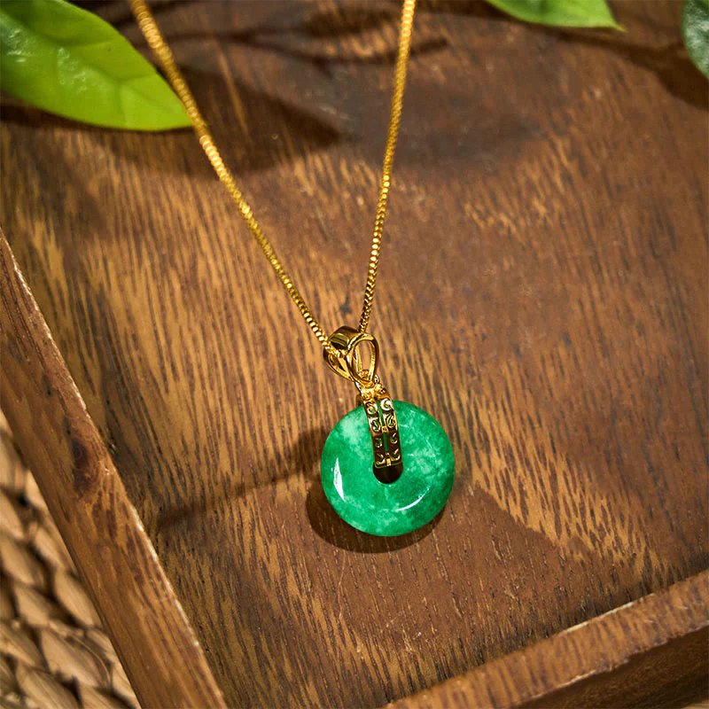 Collana con ciondolo con fibbia della pace in giada ciano Buddha Stones , guarigione e fortuna - Image 2