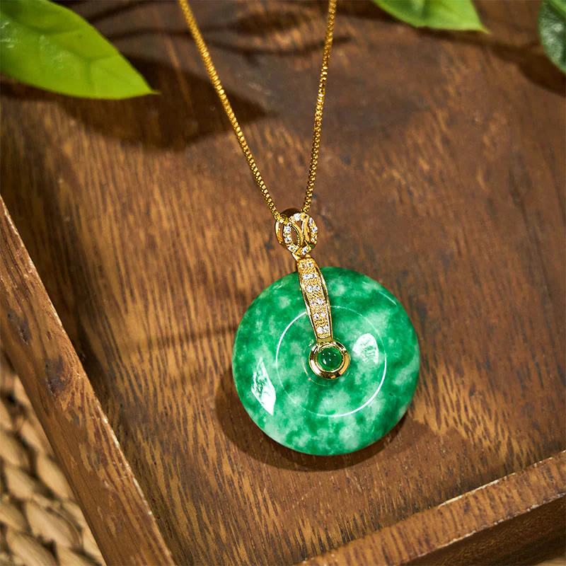 Collana con ciondolo con fibbia della pace in giada ciano naturale Buddha Stones - Image 2