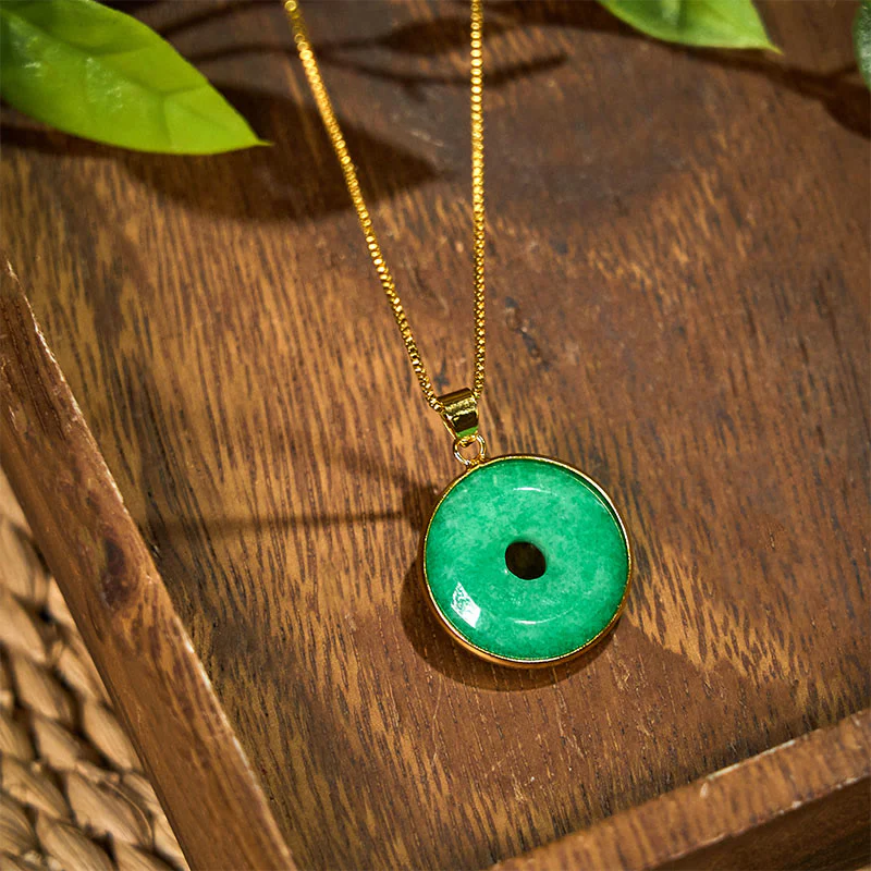 Collana con ciondolo con fibbia della pace in giada ciano naturale Buddha Stones Guarigione Fortuna - Image 2