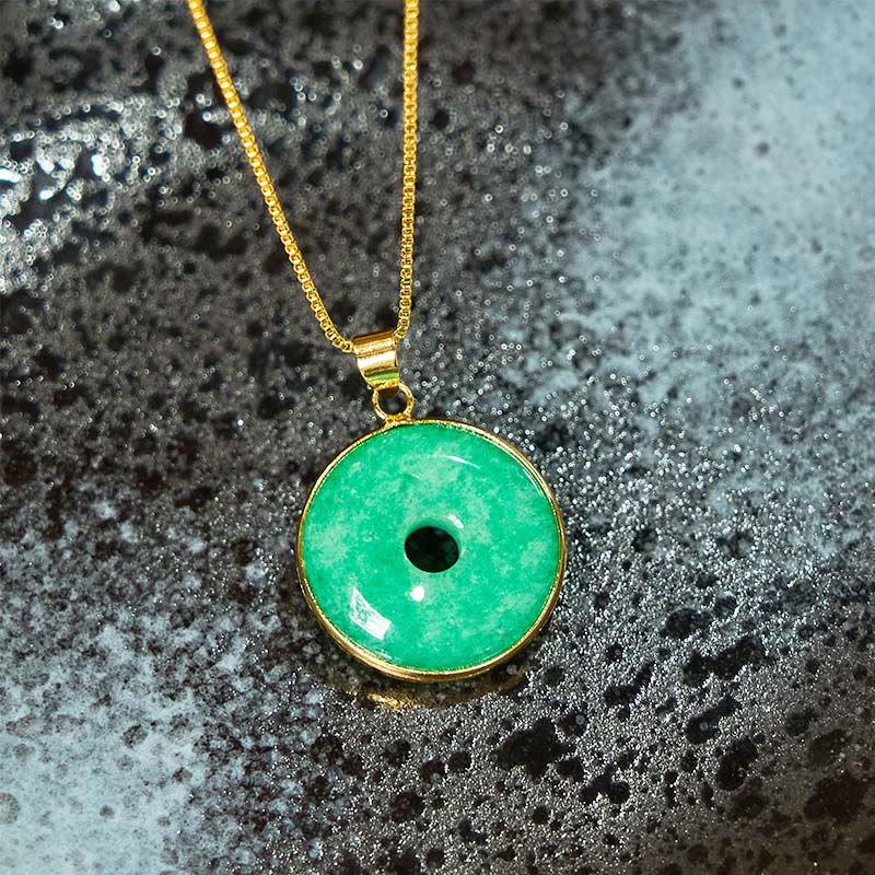 Collana con ciondolo con fibbia della pace in giada ciano naturale Buddha Stones Guarigione Fortuna - Image 3