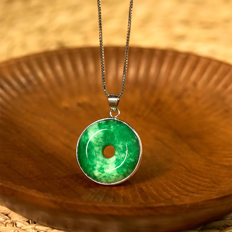 Collana con ciondolo con fibbia della pace in giada ciano naturale Buddha Stones Guarigione Fortuna - Image 8