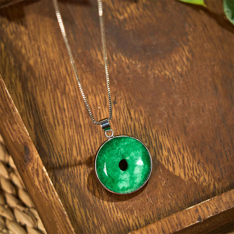 Collana con ciondolo con fibbia della pace in giada ciano naturale Buddha Stones Guarigione Fortuna - Image 9