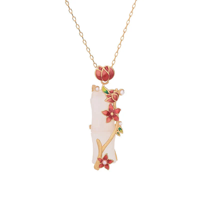 Collana con ciondolo con fiori di loto, giada bianca, bambù e Buddha Stones, protezione dalla fortuna - Image 5