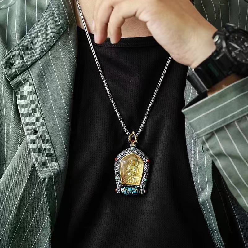 Collana con ciondolo con perline Dzi girevole Tibet Zodiaco cinese Natale Buddha Thangka Prosperità - Image 10