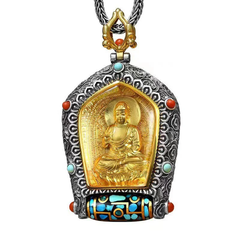 Collana con ciondolo con perline Dzi girevole Tibet Zodiaco cinese Natale Buddha Thangka Prosperità - Image 11