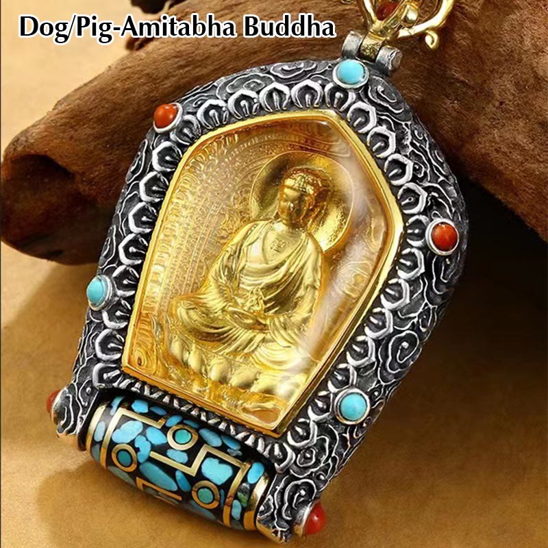 Collana con ciondolo con perline Dzi girevole Tibet Zodiaco cinese Natale Buddha Thangka Prosperità - Image 13