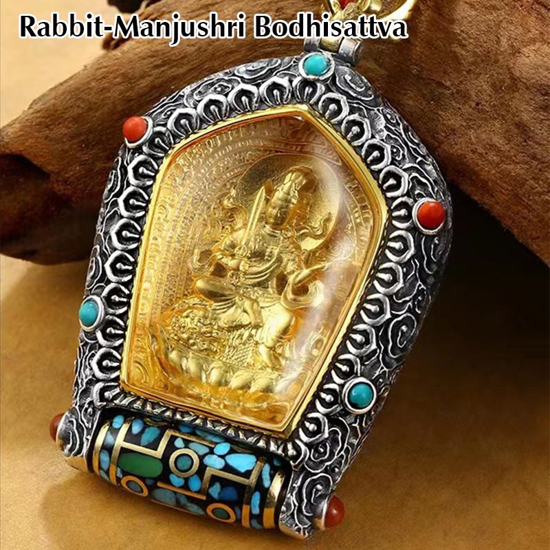 Collana con ciondolo con perline Dzi girevole Tibet Zodiaco cinese Natale Buddha Thangka Prosperità - Image 6