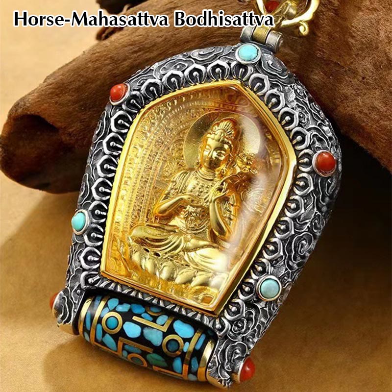 Collana con ciondolo con perline Dzi girevole Tibet Zodiaco cinese Natale Buddha Thangka Prosperità - Image 8