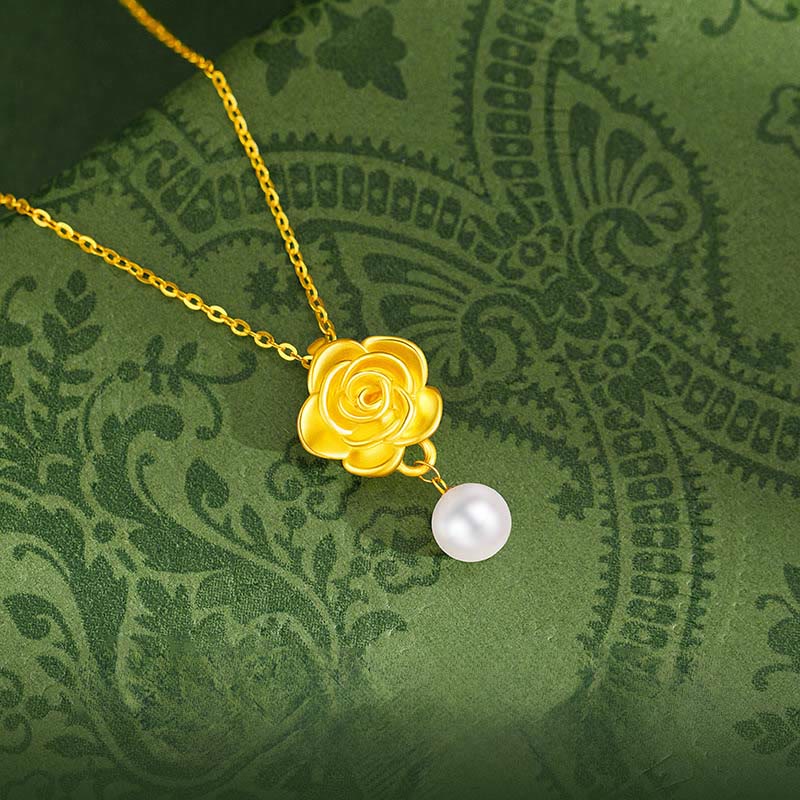 Collana con ciondolo curativo in perle di camelia placcate in oro e argento sterling 999 Buddha Stones - Image 2
