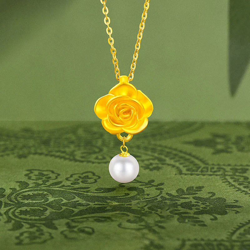 Collana con ciondolo curativo in perle di camelia placcate in oro e argento sterling 999 Buddha Stones - Image 3