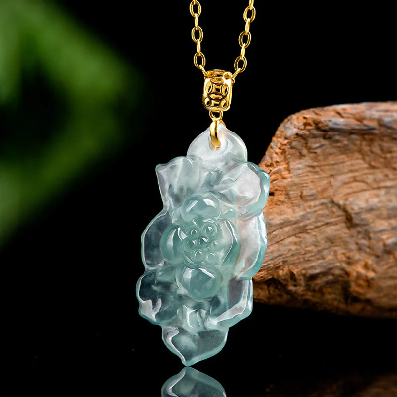 Collana con ciondolo in acciaio al titanio e catena in giada naturale con motivo a loto Buddha Stones - Image 2