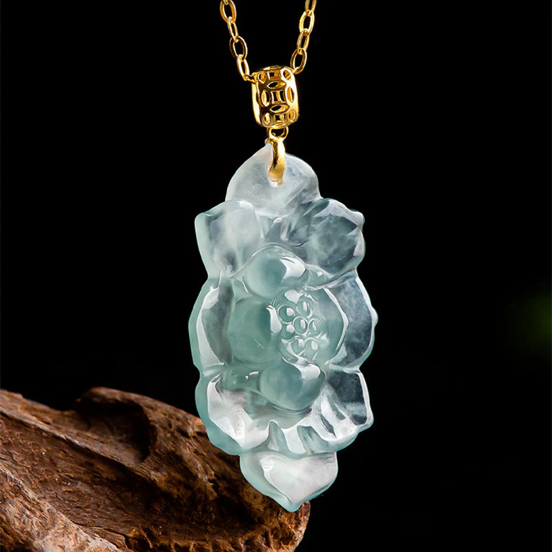 Collana con ciondolo in acciaio al titanio e catena in giada naturale con motivo a loto Buddha Stones - Image 4