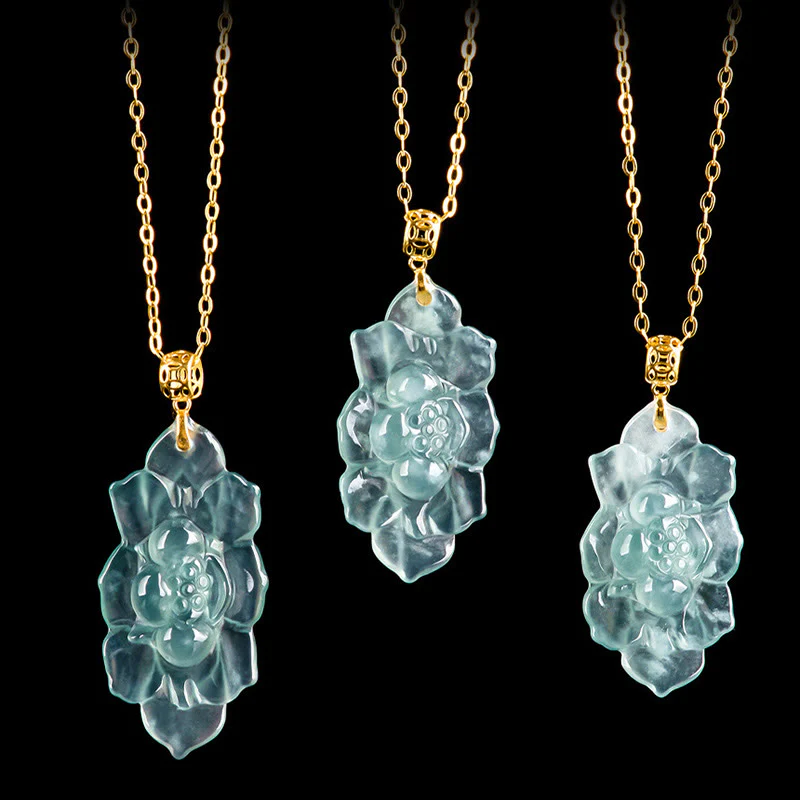 Collana con ciondolo in acciaio al titanio e catena in giada naturale con motivo a loto Buddha Stones - Image 8