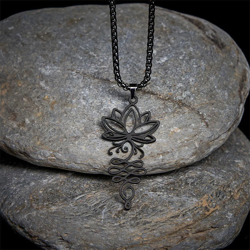 Collana con ciondolo dell'illuminazione in acciaio inossidabile con Buddha Stones viticci di loto, simbolo dei chakra - Image 10