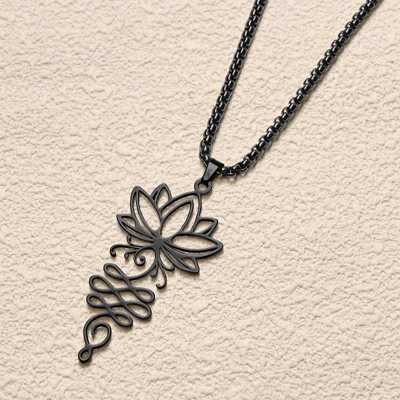 Collana con ciondolo dell'illuminazione in acciaio inossidabile con Buddha Stones viticci di loto, simbolo dei chakra - Image 12