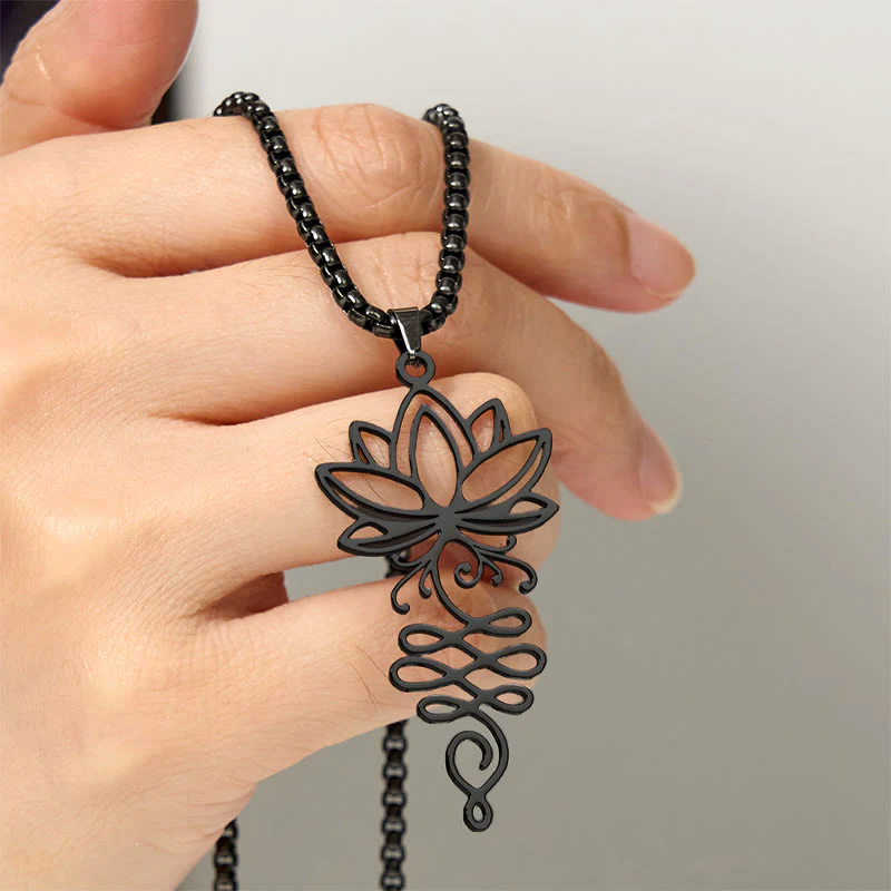 Collana con ciondolo dell'illuminazione in acciaio inossidabile con Buddha Stones viticci di loto, simbolo dei chakra - Image 14