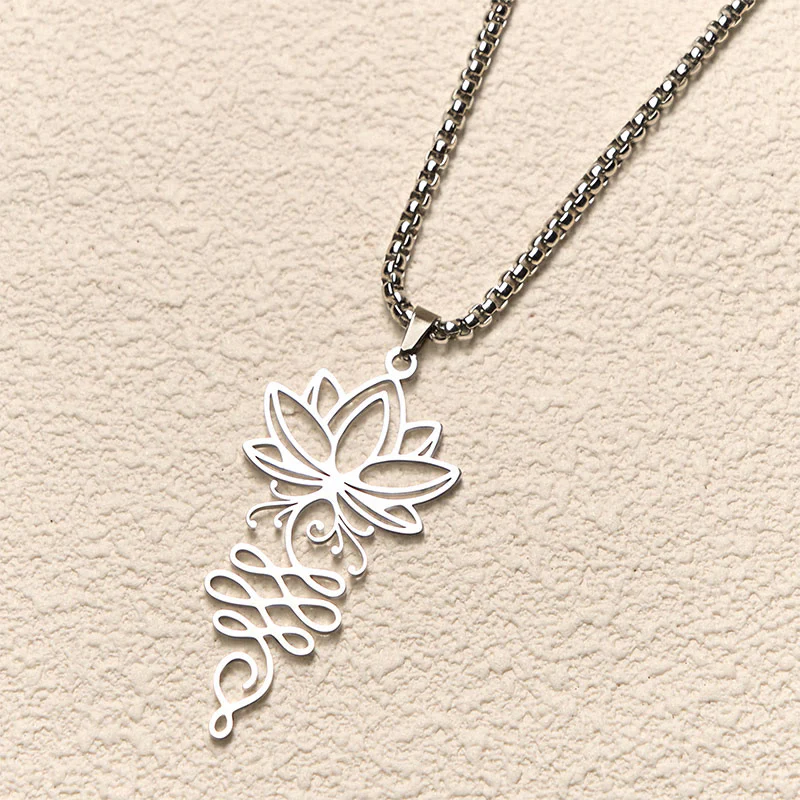 Collana con ciondolo dell'illuminazione in acciaio inossidabile con Buddha Stones viticci di loto, simbolo dei chakra - Image 3