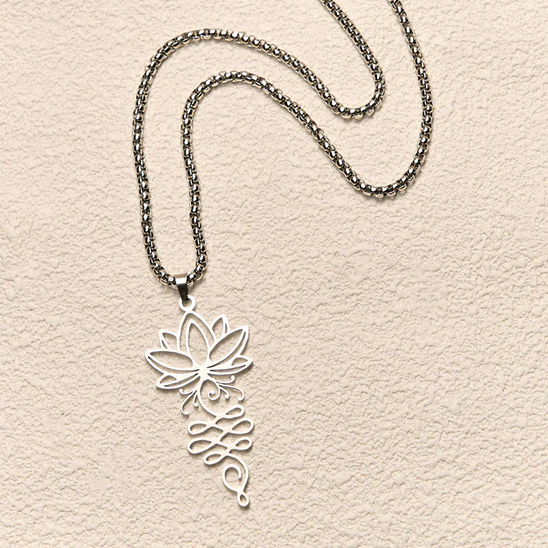 Collana con ciondolo dell'illuminazione in acciaio inossidabile con Buddha Stones viticci di loto, simbolo dei chakra - Image 4
