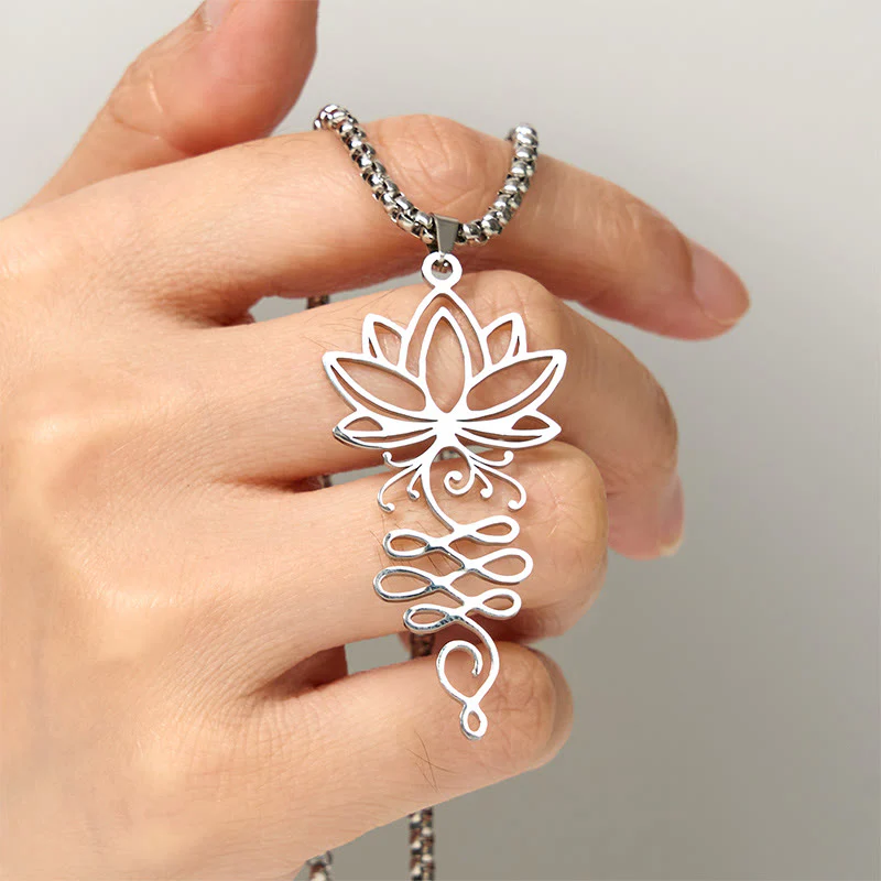 Collana con ciondolo dell'illuminazione in acciaio inossidabile con Buddha Stones viticci di loto, simbolo dei chakra - Image 5