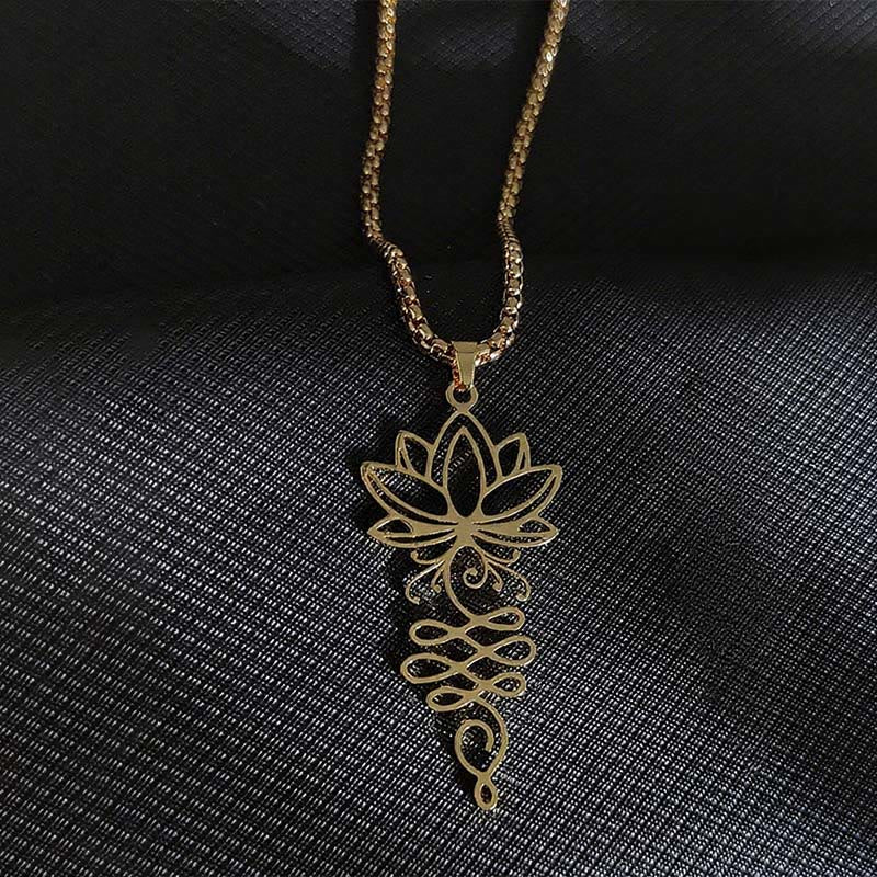 Collana con ciondolo dell'illuminazione in acciaio inossidabile con Buddha Stones viticci di loto, simbolo dei chakra - Image 8