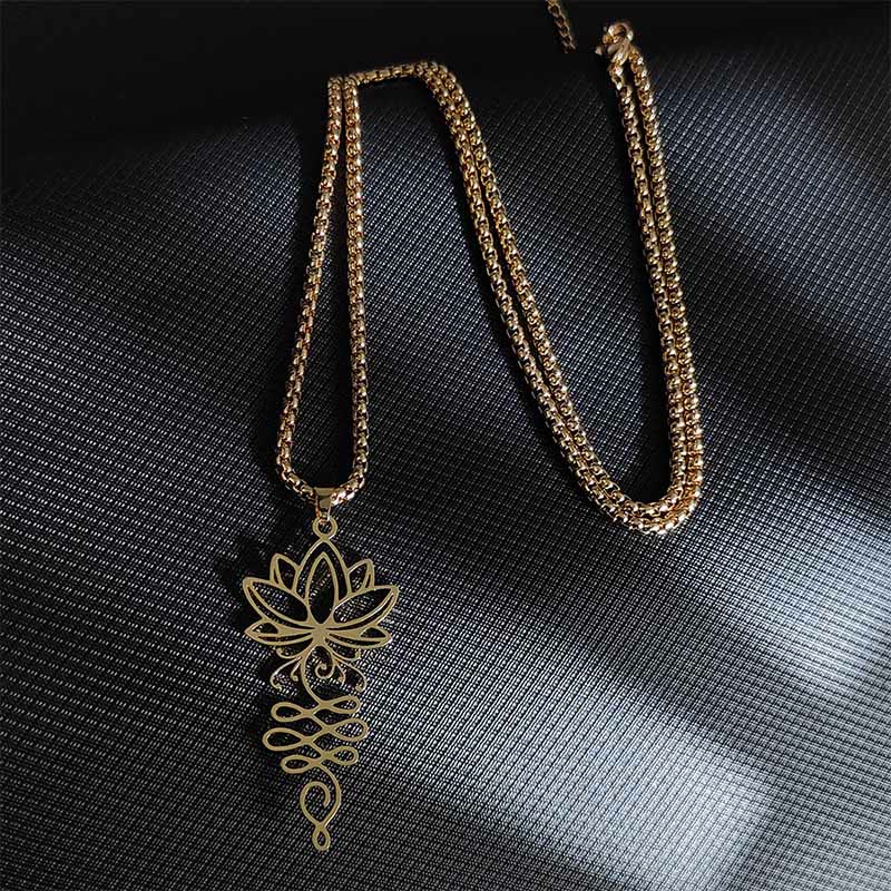 Collana con ciondolo dell'illuminazione in acciaio inossidabile con Buddha Stones viticci di loto, simbolo dei chakra - Image 9