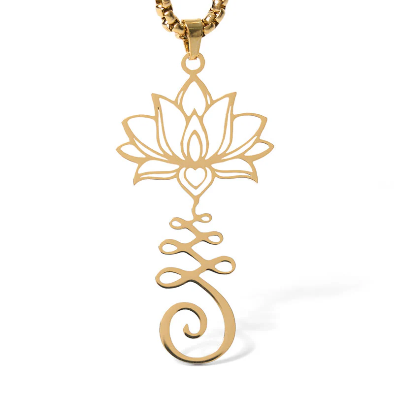 Collana con ciondolo dell'illuminazione in acciaio inossidabile con simbolo dei chakra Buddha Stones, design irregolare, loto - Image 13