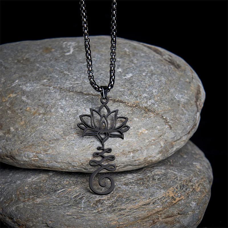Collana con ciondolo dell'illuminazione in acciaio inossidabile con simbolo dei chakra Buddha Stones, design irregolare, loto - Image 14
