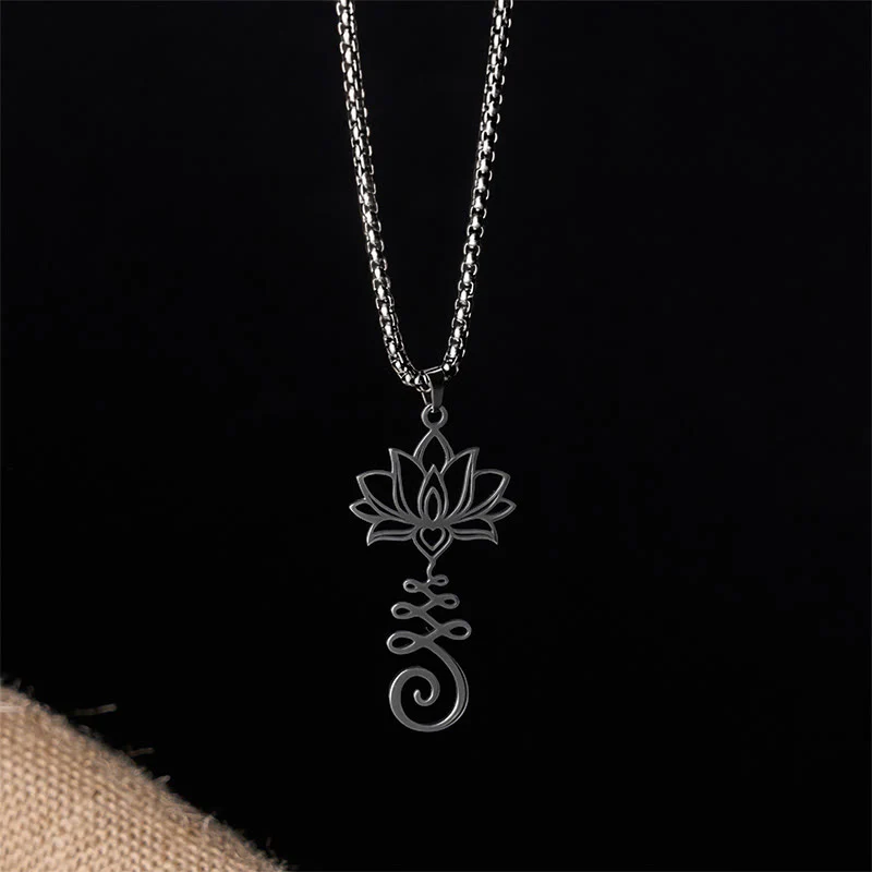 Collana con ciondolo dell'illuminazione in acciaio inossidabile con simbolo dei chakra Buddha Stones, design irregolare, loto - Image 15