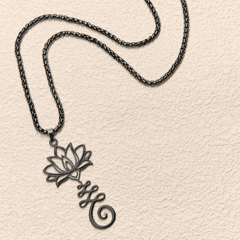 Collana con ciondolo dell'illuminazione in acciaio inossidabile con simbolo dei chakra Buddha Stones, design irregolare, loto - Image 17