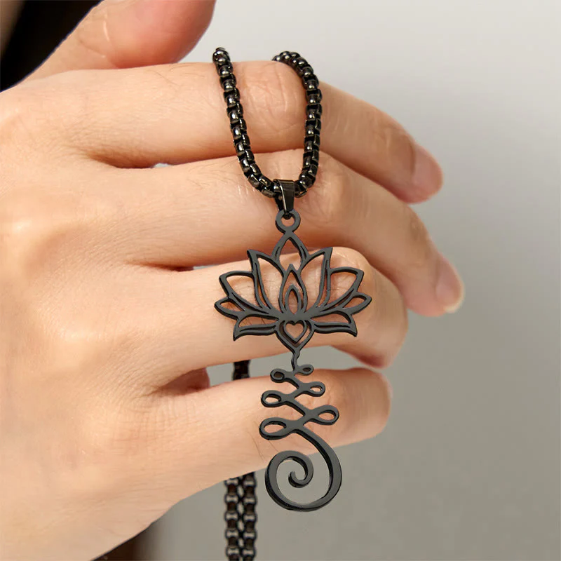 Collana con ciondolo dell'illuminazione in acciaio inossidabile con simbolo dei chakra Buddha Stones, design irregolare, loto - Image 18