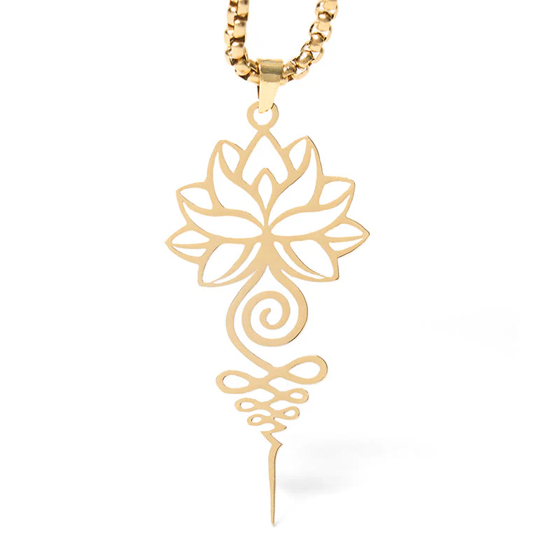Collana con ciondolo dell'illuminazione in acciaio inossidabile, simbolo del chakra del loto di Buddha Stones Unalome - Image 12