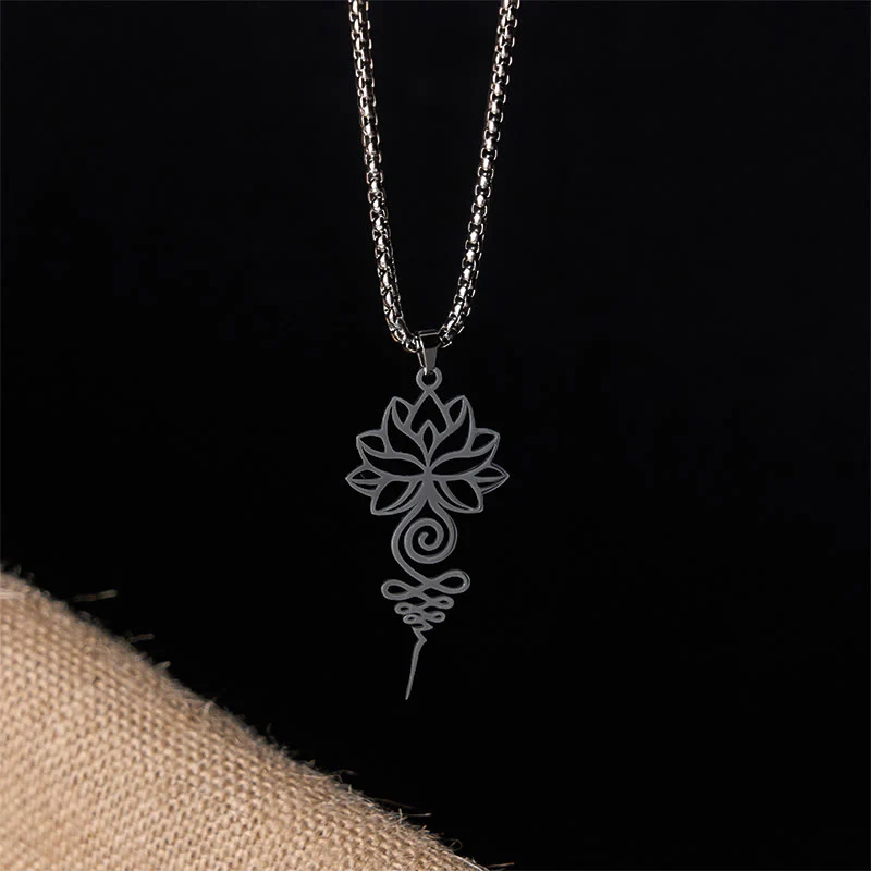 Collana con ciondolo dell'illuminazione in acciaio inossidabile, simbolo del chakra del loto di Buddha Stones Unalome - Image 14