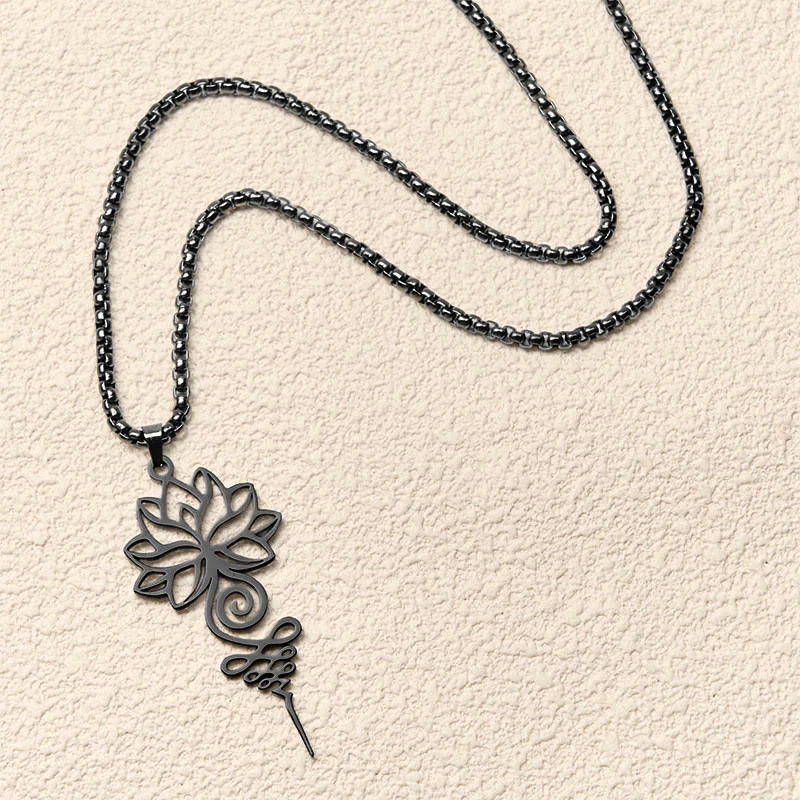 Collana con ciondolo dell'illuminazione in acciaio inossidabile, simbolo del chakra del loto di Buddha Stones Unalome - Image 16