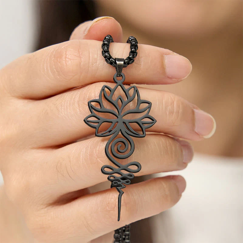 Collana con ciondolo dell'illuminazione in acciaio inossidabile, simbolo del chakra del loto di Buddha Stones Unalome - Image 17