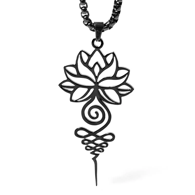 Collana con ciondolo dell'illuminazione in acciaio inossidabile, simbolo del chakra del loto di Buddha Stones Unalome - Image 18