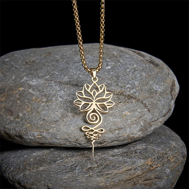 Collana con ciondolo dell'illuminazione in acciaio inossidabile, simbolo del chakra del loto di Buddha Stones Unalome - Image 8