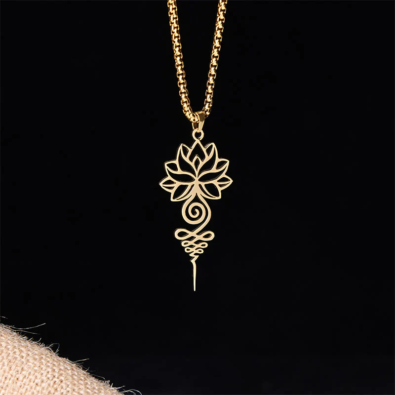 Collana con ciondolo dell'illuminazione in acciaio inossidabile, simbolo del chakra del loto di Buddha Stones Unalome - Image 9