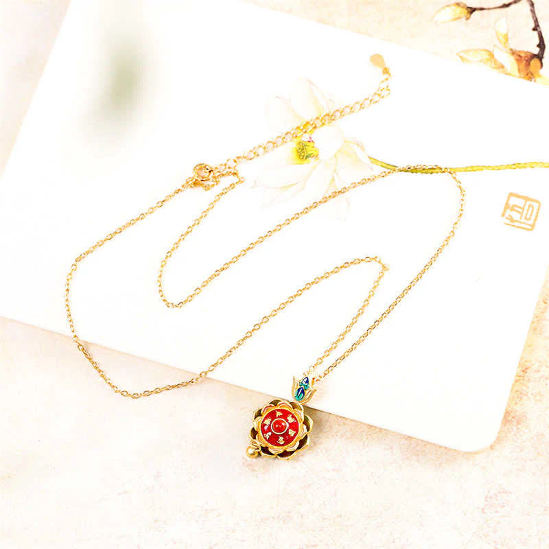Collana con ciondolo dell'illuminazione in agata rossa con ruota di preghiera del loto tibetano in argento sterling 925 - Image 9