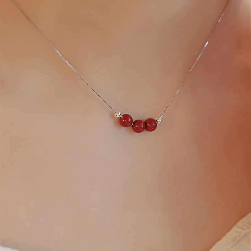 Collana con ciondolo di benedizione calma in argento sterling 925 con perline di cinabro Buddha Stones - Image 4