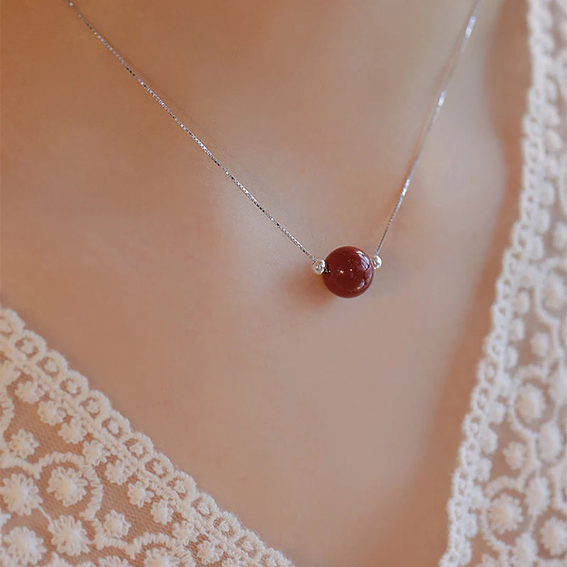 Collana con ciondolo di benedizione calma in argento sterling 925 con perline di cinabro Buddha Stones - Image 9