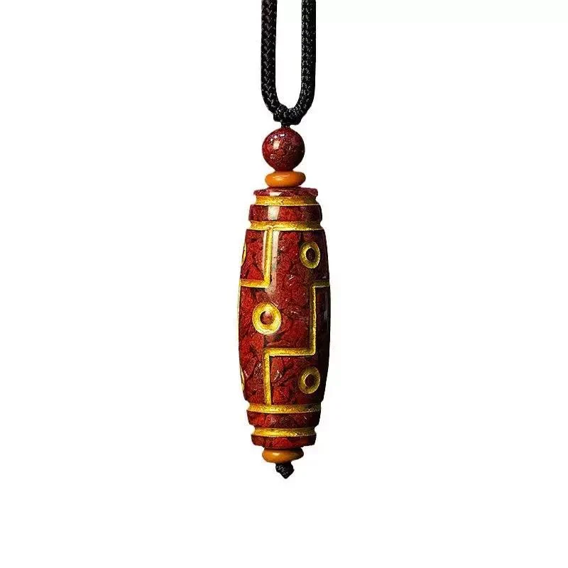 Collana con ciondolo di benedizione di perline Dzi a nove occhi in cinabro Buddha Stones - Image 2