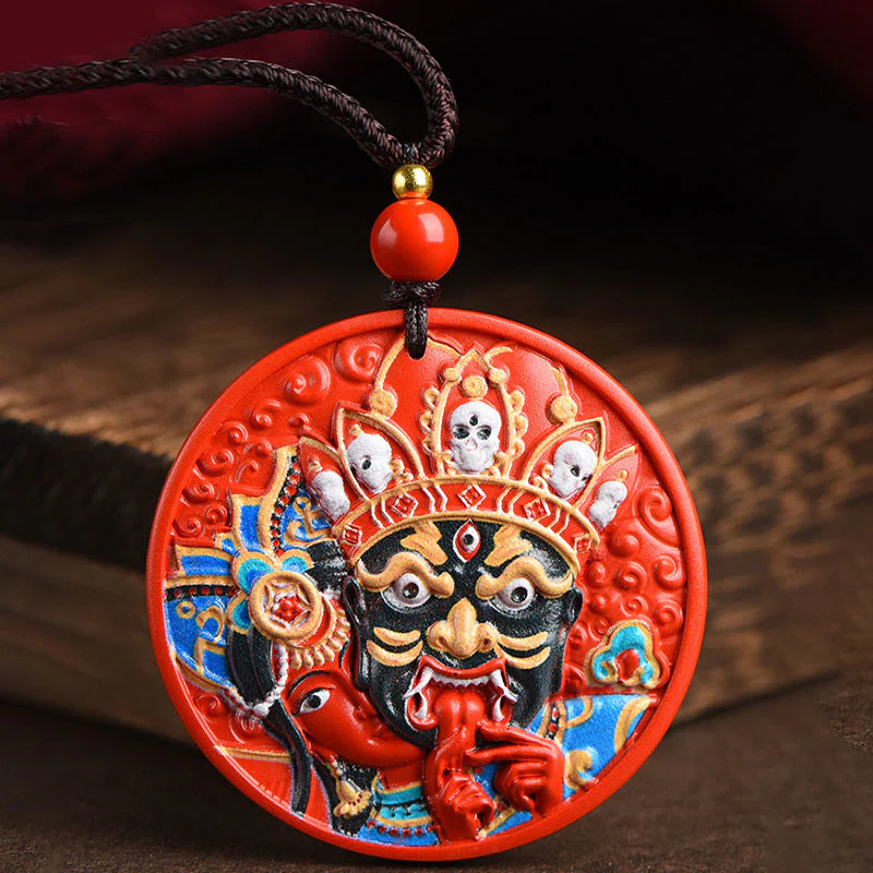 Collana con ciondolo di benedizione in cinabro dipinto con Buddha Stones, dea della ricchezza, Zakiram - Image 4