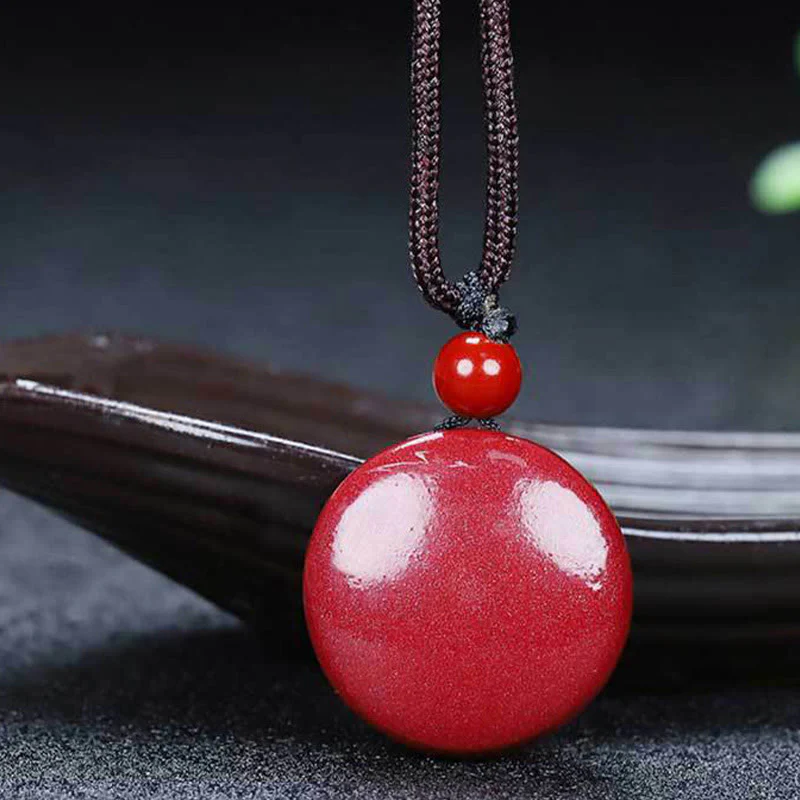 Collana con ciondolo di benedizione in corda intrecciata con design Yin Yang, cinabro naturale, Buddha Stones - Image 2