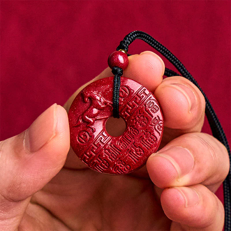 Collana con ciondolo di buon auspicio , Buddha Stones con incisione del carattere Fu, anno del cavallo, fibbia della pace, cinabro e benedizione. - Image 4